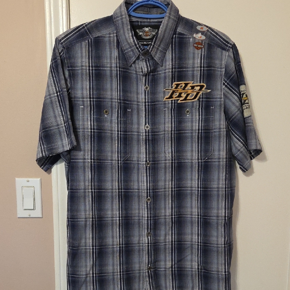 Harley-Davidson Navy Plaid Button Down Shirt